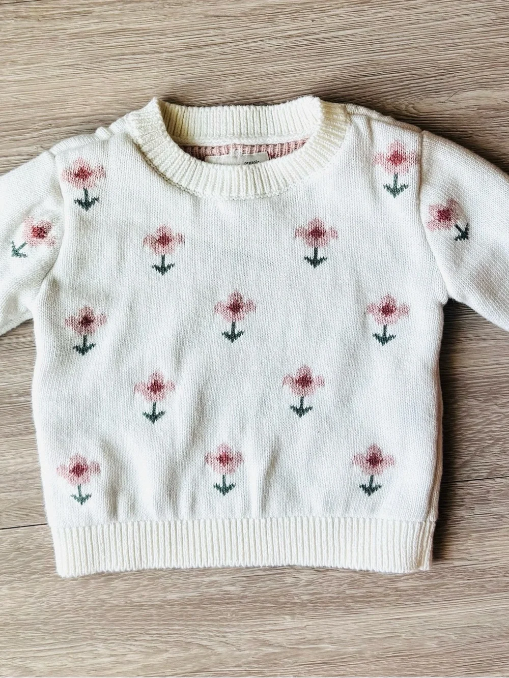Carter's Cream Sweater with Pink Floral Pattern